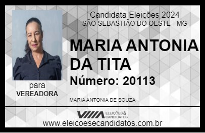 Candidato MARIA ANTONIA DA TITA 2024 - SÃO SEBASTIÃO DO OESTE - Eleições