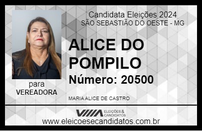 Candidato ALICE DO POMPÍLIO 2024 - SÃO SEBASTIÃO DO OESTE - Eleições