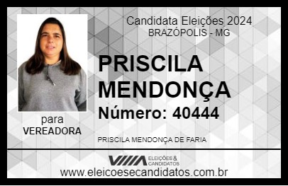 Candidato PRISCILA MENDONÇA 2024 - BRAZÓPOLIS - Eleições