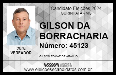 Candidato GILSON DA BORRACHARIA 2024 - GURINHATÃ - Eleições