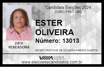 Candidato ESTER OLIVEIRA 2024 - OURO FINO - Eleições