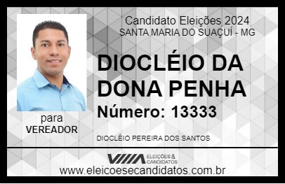 Candidato DIOCLÉIO DA DONA PENHA 2024 - SANTA MARIA DO SUAÇUÍ - Eleições