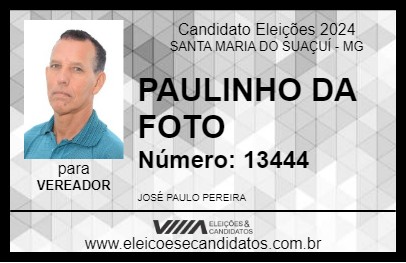 Candidato PAULINHO DA FOTO 2024 - SANTA MARIA DO SUAÇUÍ - Eleições