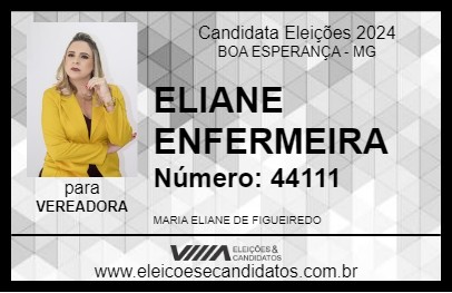 Candidato ELIANE ENFERMEIRA 2024 - BOA ESPERANÇA - Eleições