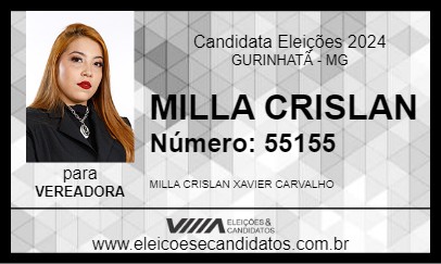 Candidato MILLA CRISLAN 2024 - GURINHATÃ - Eleições