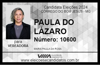 Candidato PAULA DO LÁZARO 2024 - CÓRREGO DO BOM JESUS - Eleições