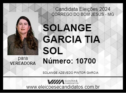 Candidato SOLANGE GARCIA TIA SOL 2024 - CÓRREGO DO BOM JESUS - Eleições