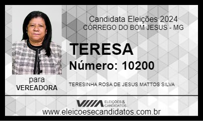 Candidato TERESA  2024 - CÓRREGO DO BOM JESUS - Eleições