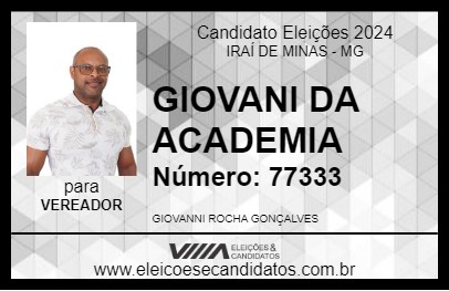 Candidato GIOVANI DA ACADEMIA  2024 - IRAÍ DE MINAS - Eleições