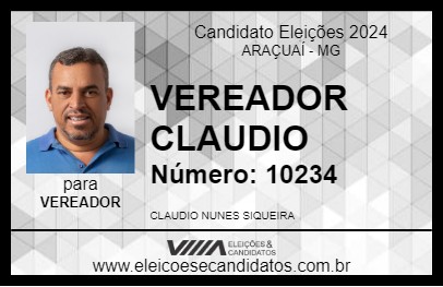 Candidato VEREADOR CLAUDIO 2024 - ARAÇUAÍ - Eleições