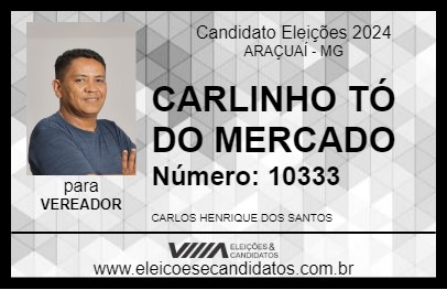 Candidato CARLINHO TÓ DO MERCADO 2024 - ARAÇUAÍ - Eleições