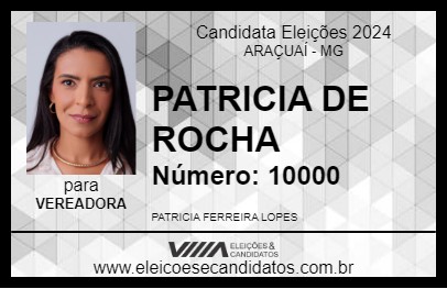 Candidato PATRICIA DE ROCHA 2024 - ARAÇUAÍ - Eleições