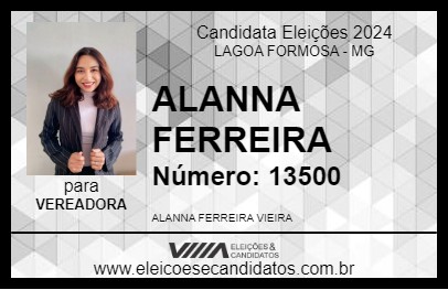 Candidato ALANNA FERREIRA 2024 - LAGOA FORMOSA - Eleições