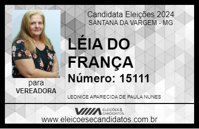 Candidato LÉIA DO FRANÇA 2024 - SANTANA DA VARGEM - Eleições