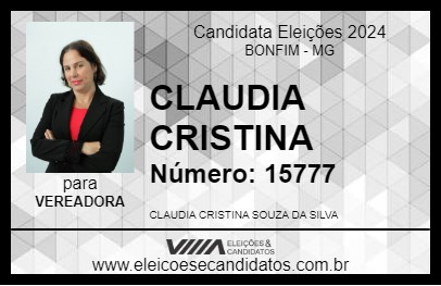 Candidato CLAUDIA CRISTINA 2024 - BONFIM - Eleições