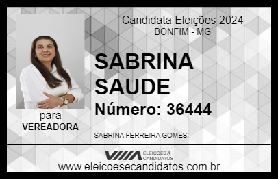 Candidato SABRINA SAUDE 2024 - BONFIM - Eleições