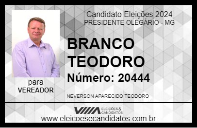 Candidato BRANCO TEODORO 2024 - PRESIDENTE OLEGÁRIO - Eleições