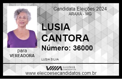 Candidato LUSIA CANTORA 2024 - ARAXÁ - Eleições