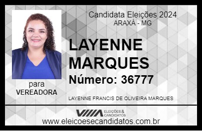 Candidato LAYENNE MARQUES 2024 - ARAXÁ - Eleições