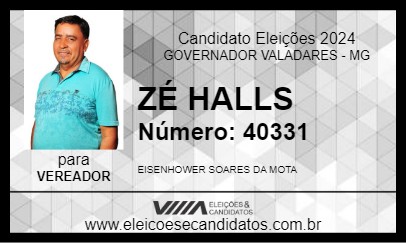 Candidato ZÉ HALLS 2024 - GOVERNADOR VALADARES - Eleições