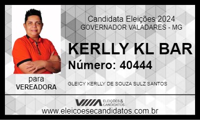 Candidato KERLLY KL BAR 2024 - GOVERNADOR VALADARES - Eleições