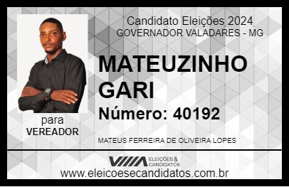 Candidato MATEUZINHO  GARI 2024 - GOVERNADOR VALADARES - Eleições