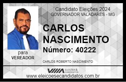 Candidato CARLOS NASCIMENTO 2024 - GOVERNADOR VALADARES - Eleições