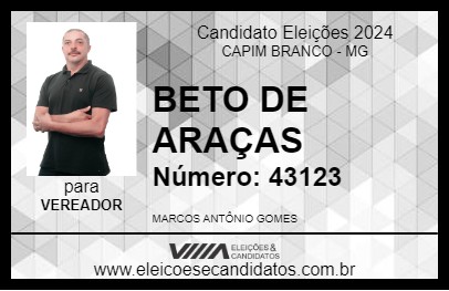 Candidato BETO DE ARAÇAS 2024 - CAPIM BRANCO - Eleições