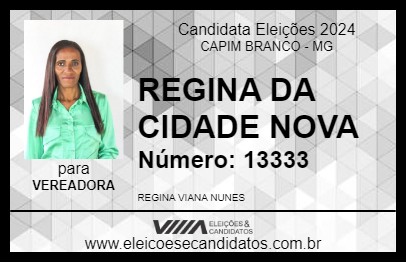 Candidato REGINA DA CIDADE NOVA 2024 - CAPIM BRANCO - Eleições