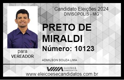 Candidato PRETO DE MIRALDI 2024 - DIVISÓPOLIS - Eleições