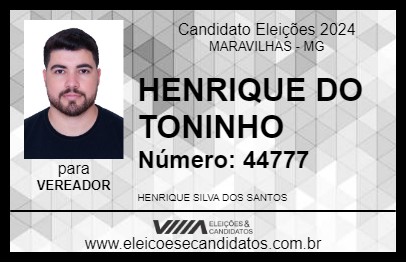 Candidato HENRIQUE DO TONINHO 2024 - MARAVILHAS - Eleições