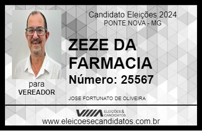 Candidato ZEZE DA FARMACIA 2024 - PONTE NOVA - Eleições