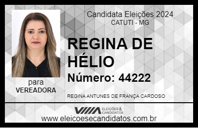 Candidato REGINA DE HÉLIO 2024 - CATUTI - Eleições