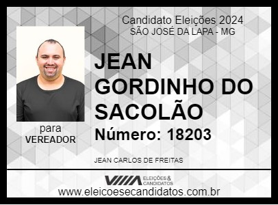 Candidato JEAN GORDINHO DO SACOLÃO 2024 - SÃO JOSÉ DA LAPA - Eleições