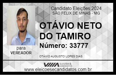 Candidato OTÁVIO NETO DO TAMIRO 2024 - SÃO FÉLIX DE MINAS - Eleições