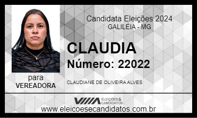 Candidato CLAUDIA 2024 - GALILÉIA - Eleições