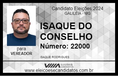 Candidato ISAQUE RODRIGUES 2024 - GALILÉIA - Eleições