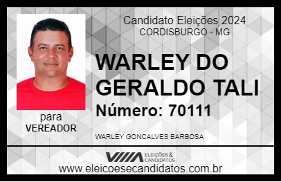 Candidato WARLEY DO GERALDO TALI 2024 - CORDISBURGO - Eleições