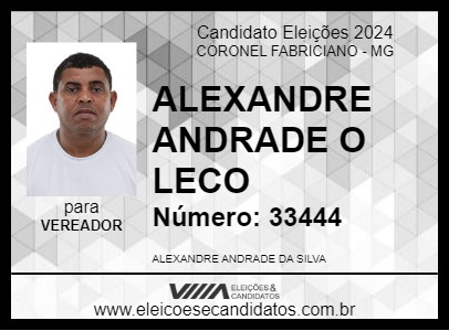 Candidato ALEXANDRE ANDRADE O LECO 2024 - CORONEL FABRICIANO - Eleições