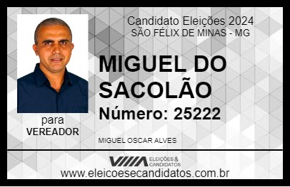 Candidato MIGUEL DO SACOLÃO 2024 - SÃO FÉLIX DE MINAS - Eleições