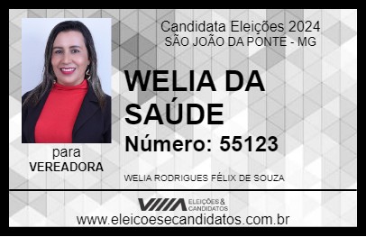 Candidato WELIA DA SAÚDE 2024 - SÃO JOÃO DA PONTE - Eleições