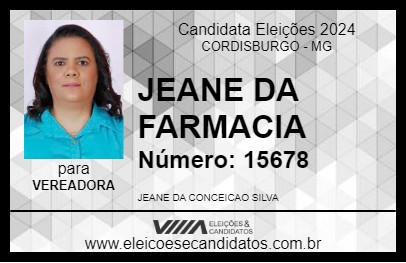 Candidato JEANE DA FARMACIA 2024 - CORDISBURGO - Eleições