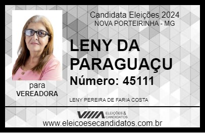 Candidato LENY DA PARAGUAÇU 2024 - NOVA PORTEIRINHA - Eleições