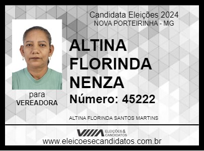 Candidato ALTINA FLORINDA  NENZA 2024 - NOVA PORTEIRINHA - Eleições