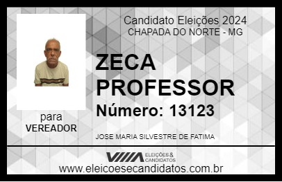 Candidato ZECA PROFESSOR 2024 - CHAPADA DO NORTE - Eleições