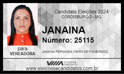 Candidato JANAINA 2024 - CORDISBURGO - Eleições