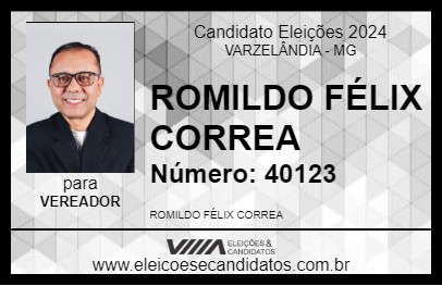 Candidato ROMILDO FÉLIX CORREA 2024 - VARZELÂNDIA - Eleições