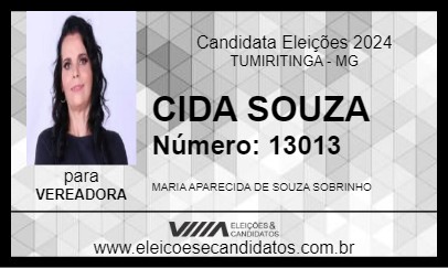 Candidato CIDA SOUZA 2024 - TUMIRITINGA - Eleições