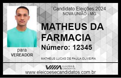 Candidato MATHEUS DA FARMACIA 2024 - NOVA UNIÃO - Eleições