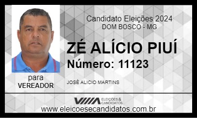 Candidato ZÉ ALÍCIO PIUÍ 2024 - DOM BOSCO - Eleições